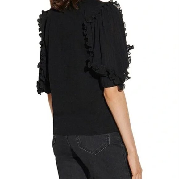 Sandro Paris Jasyn Ruffled Puff Sleeve Tee 100% Cotton - Black Size 2/Medium - Picture 2 of 6
